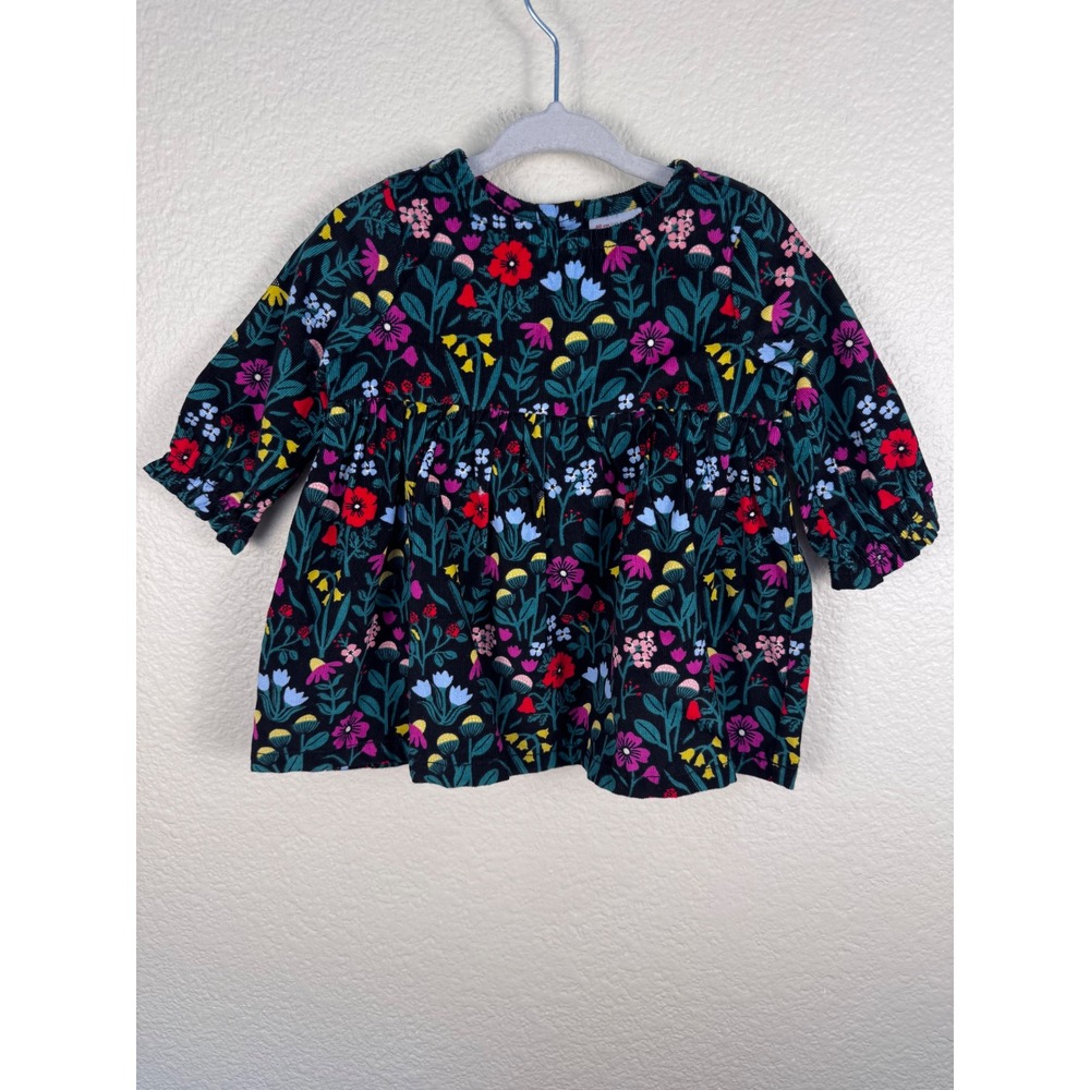 Hanna Andersson Floral Corduroy Dress Baby Girl 3-6M Black Long Sleeve